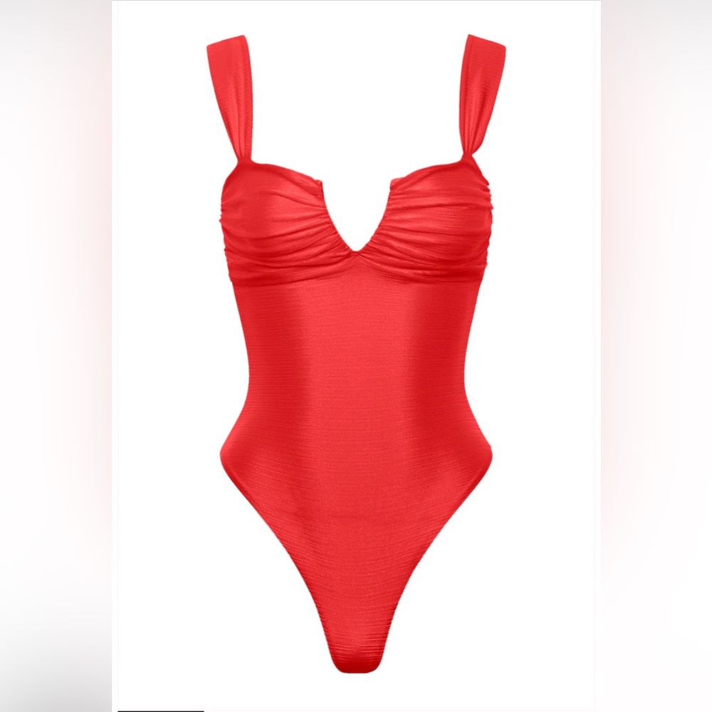 Never worn fiery red poppy high cut one piece swim